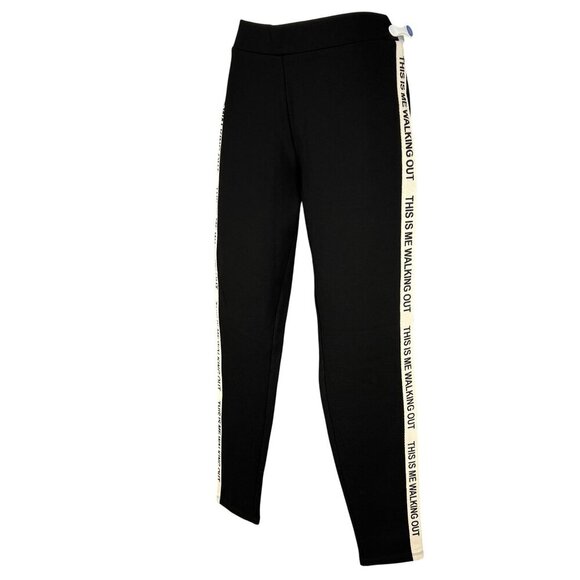 Zara Women L Black Yoga Pants High Waist Edgy Side Text "This Is Me Walking Out" - Picture 1 of 16